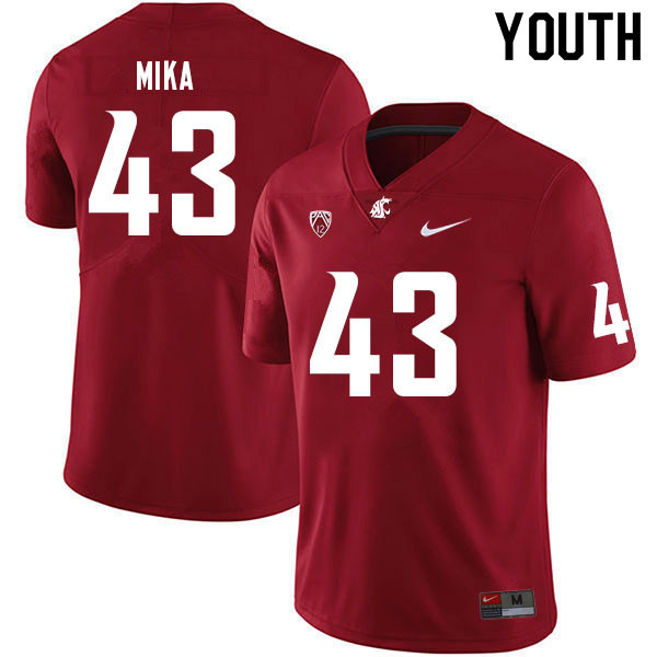 Youth #43 Kson Mika Washington State Cougars College Football Jerseys Sale-Crimson